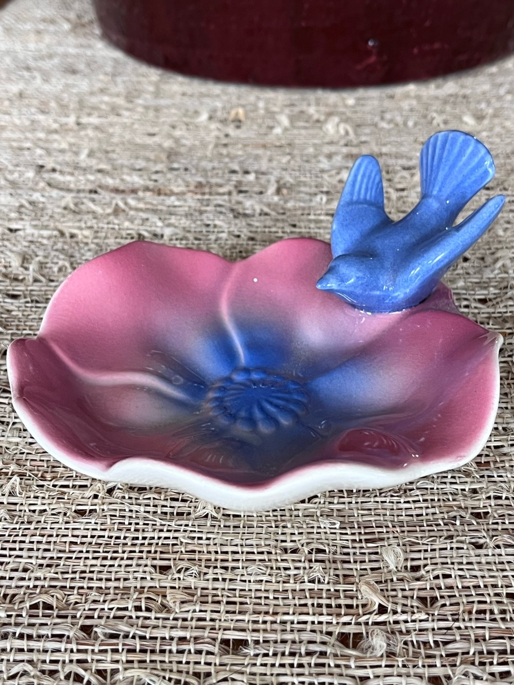 Vintage Royal Copley Ceramic Flower Bird Trinket Dish